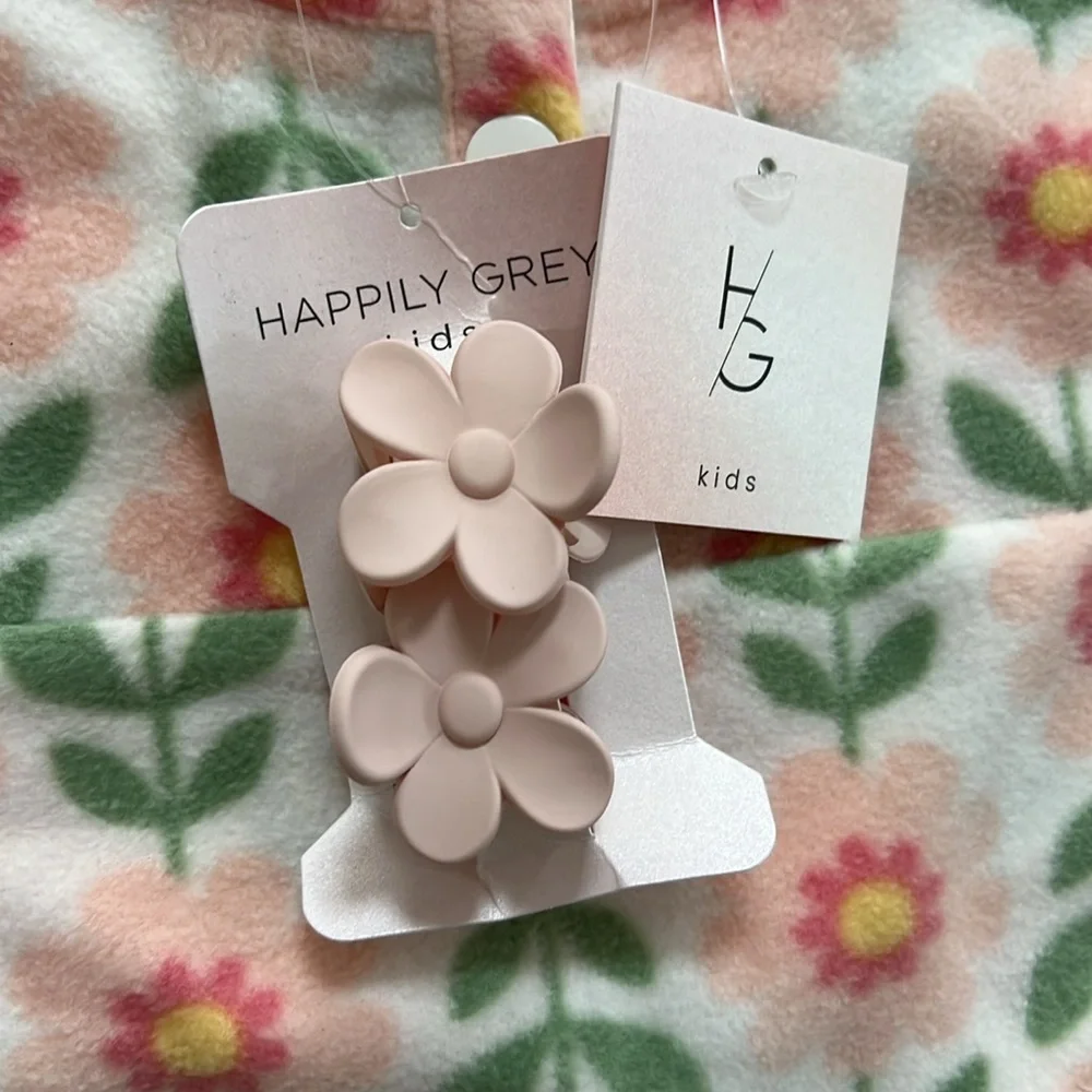Happily Grey Toddler Girl 4 Piece Set Fleece Shirt Leggings Clip 3T